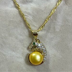 14K Yellow Gold Filled Natural Gold South Sea Pearl Pendant Necklace 22”